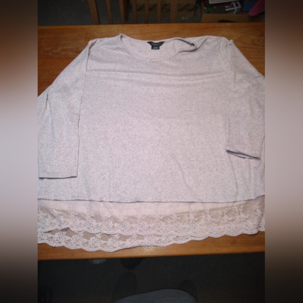Michel Studio Collection Knit Top, Size 4X, Lacy Bottom Hem, Blush Pink …
